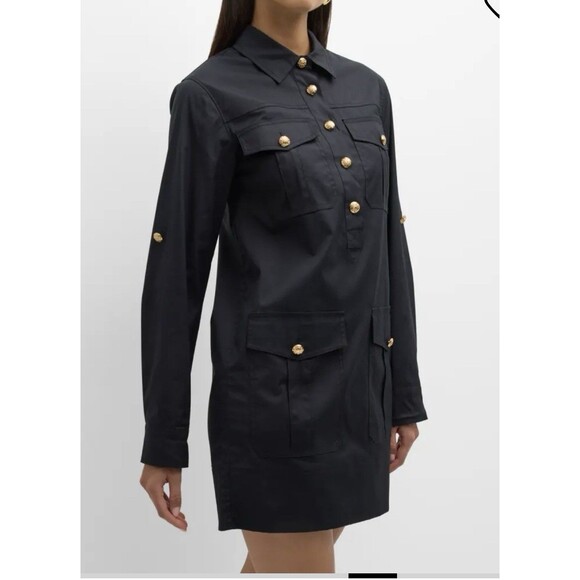 Veronica Beard Saude Cargo Dress Black Roll-up Sleeves Patch Pockets Size 12 - Picture 1 of 12